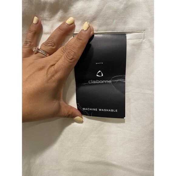 Claiborne White Wide leg Linen blend Slacks Waist Tie with Pockets Sz L NWT - Picture 5 of 8